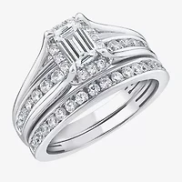 (G / Si1-Si2) Womens 1 1/2 CT. T.W. Lab Grown White Diamond 10K Gold Side Stone Halo Bridal Set