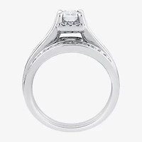 (G / Si1-Si2) Womens 1 1/2 CT. T.W. Lab Grown White Diamond 10K Gold Side Stone Halo Bridal Set