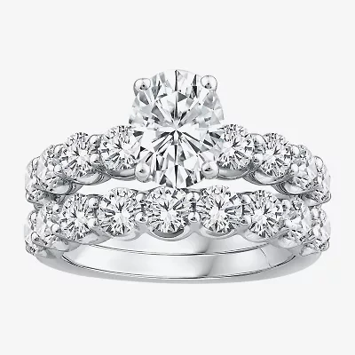 Signature By Modern Bride (G / Si1-Si2) Womens 4 CT. T.W. Lab Grown White Diamond 10K Gold Oval Side Stone Bridal Set
