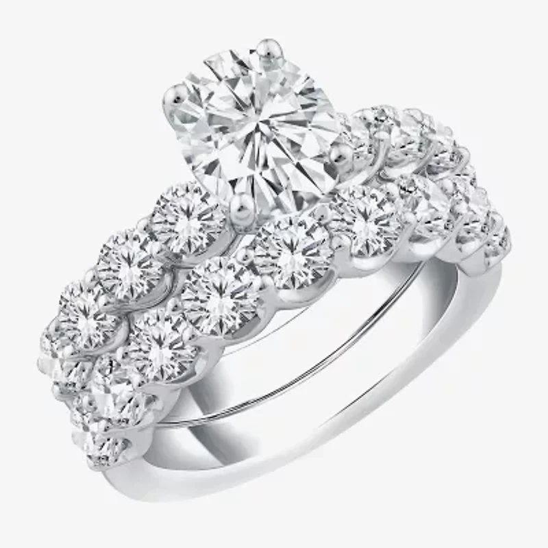 Signature By Modern Bride (G / Si1-Si2) Womens 4 CT. T.W. Lab Grown White Diamond 10K Gold Oval Side Stone Bridal Set