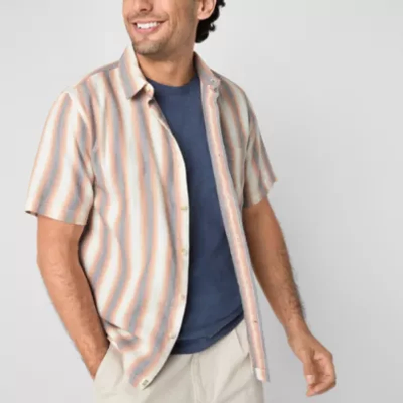 mutual weave Mens Short Sleeve Regular Fit Big and Tall Button-Down Shirt
