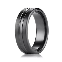 Mens Black Titanium Satin Center 7.5mm Wedding Band