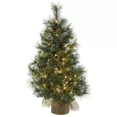 Nearly Natural 3ft Burlap 3 Foot Pre-Lit Flocked Christmas Tree