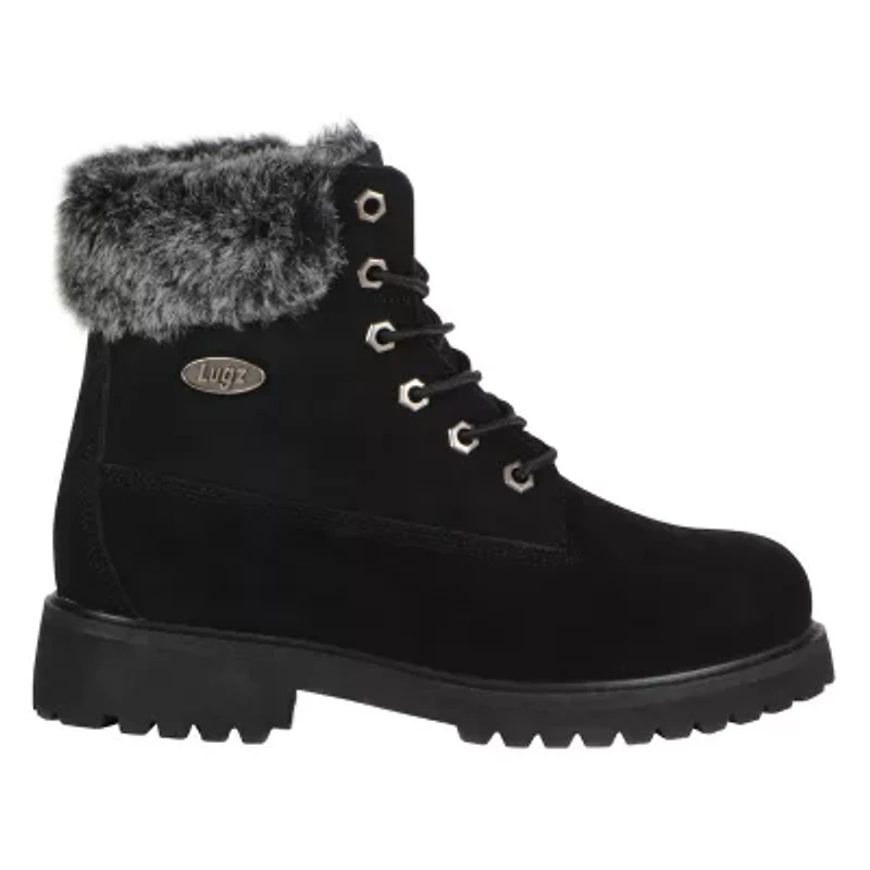 Lugz Womens Convoy Fur Block Heel Lace Up Boots