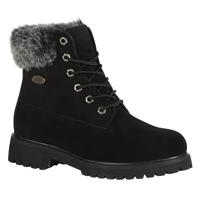 Lugz Womens Convoy Fur Block Heel Lace Up Boots