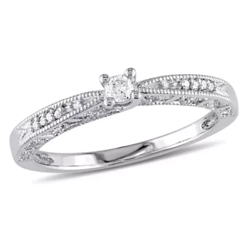 Promise My Love Womens 1/10 CT. T.W. Natural White Diamond Sterling Silver Round Ring