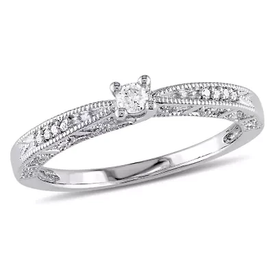 Promise My Love Womens 1/10 CT. T.W. Natural White Diamond Sterling Silver Round Ring