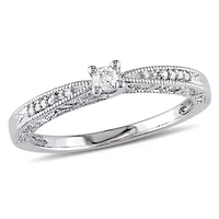 Promise My Love Womens 1/10 CT. T.W. Natural White Diamond Sterling Silver Round Ring
