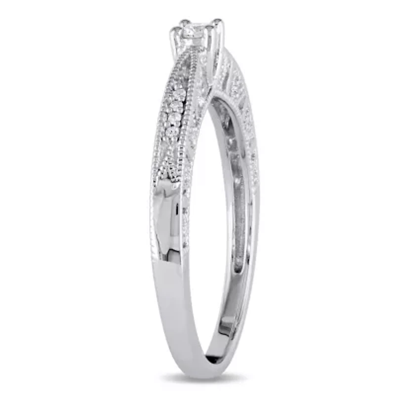 Promise My Love Womens 1/10 CT. T.W. Natural White Diamond Sterling Silver Round Ring