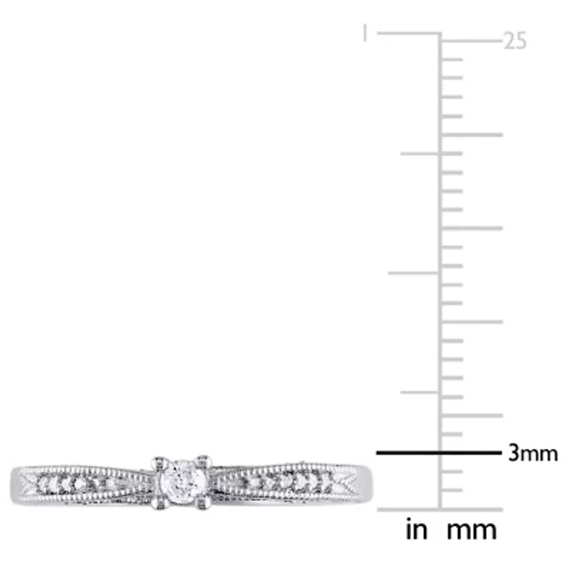 Promise My Love Womens 1/10 CT. T.W. Natural White Diamond Sterling Silver Round Ring