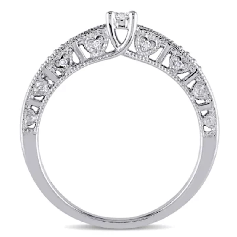 Promise My Love Womens 1/10 CT. T.W. Natural White Diamond Sterling Silver Round Ring