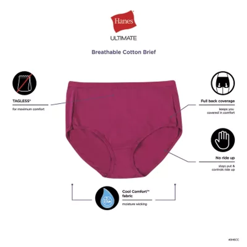 Hanes Ultimate™ Cool Comfort™ Cotton Ultra Soft Womens Average + Full Figure Cooling 6 Pack Brief Panty 40h6cc