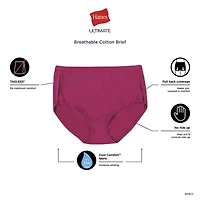 Hanes Ultimate™ Cool Comfort™ Cotton Ultra Soft Womens Average + Full Figure Cooling 6 Pack Brief Panty 40h6cc