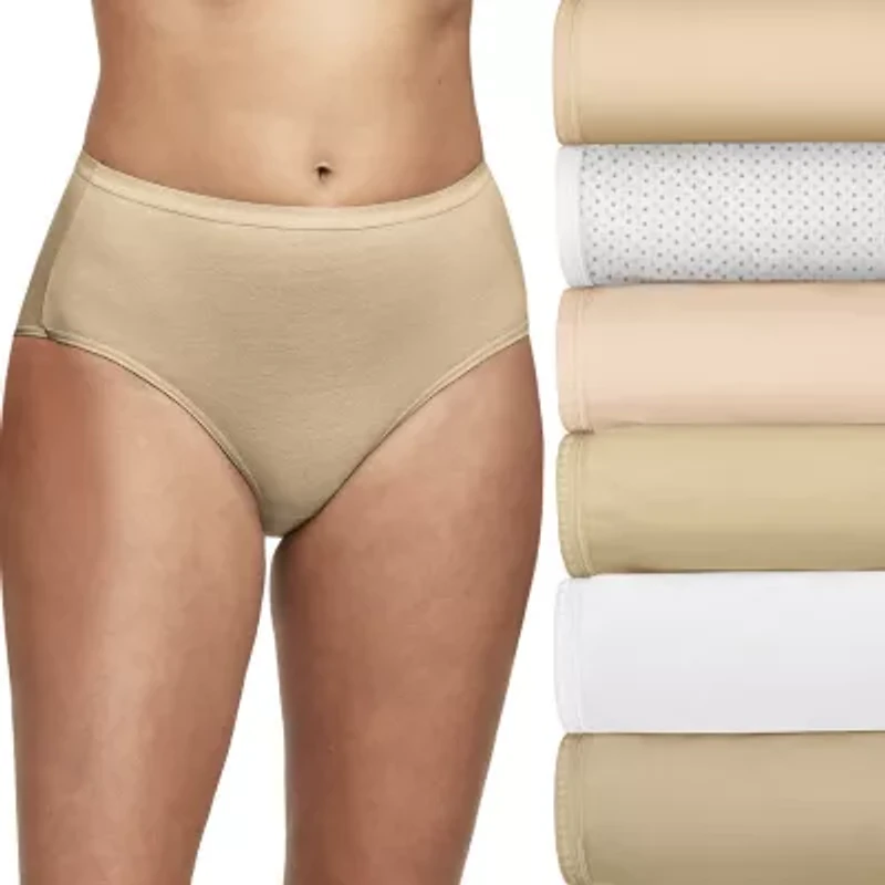 Hanes Ultimate™ Cool Comfort™ Cotton Ultra Soft Womens Average + Full Figure Cooling 6 Pack Brief Panty 40h6cc