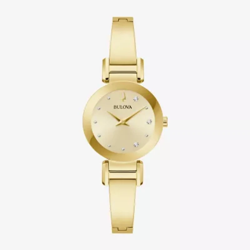 Bulova Marc Anthony Modern Bangle Womens Diamond Accent Gold Tone Stainless Steel Bangle Watch 97p164