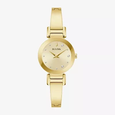 Bulova Marc Anthony Modern Bangle Womens Diamond Accent Gold Tone Stainless Steel Bangle Watch 97p164