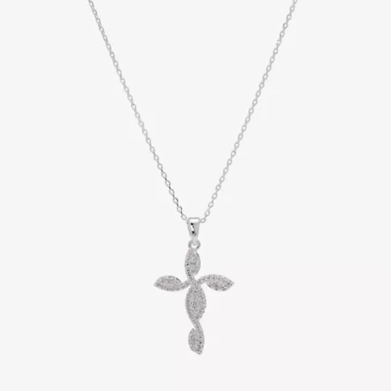 Sparkle Allure Womens Cubic Zirconia Pure Silver Over Brass Cross Inch Pendant Necklace