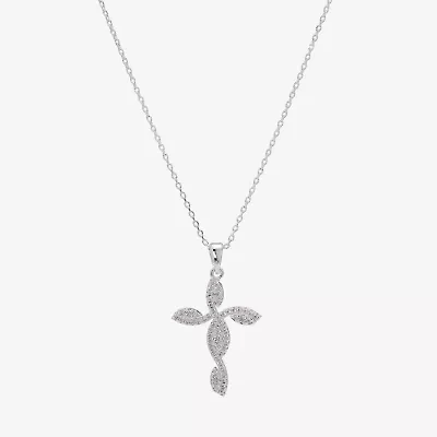Sparkle Allure Womens Cubic Zirconia Pure Silver Over Brass Cross Inch Pendant Necklace