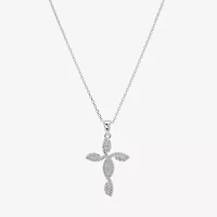 Sparkle Allure Womens Cubic Zirconia Pure Silver Over Brass Cross Inch Pendant Necklace