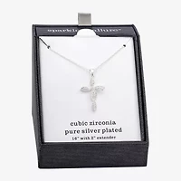 Sparkle Allure Womens Cubic Zirconia Pure Silver Over Brass Cross 16 Inch Pendant Necklace