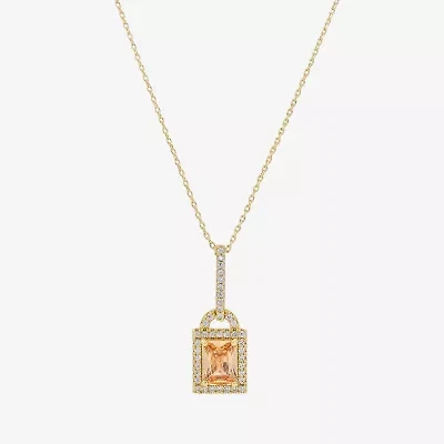 Sparkle Allure Womens Champagne Cubic Zirconia 14K Gold Over Brass Rectangular 16 Inch Pendant Necklace