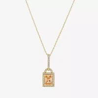 Sparkle Allure Womens Champagne Cubic Zirconia 14K Gold Over Brass Rectangular 16 Inch Pendant Necklace