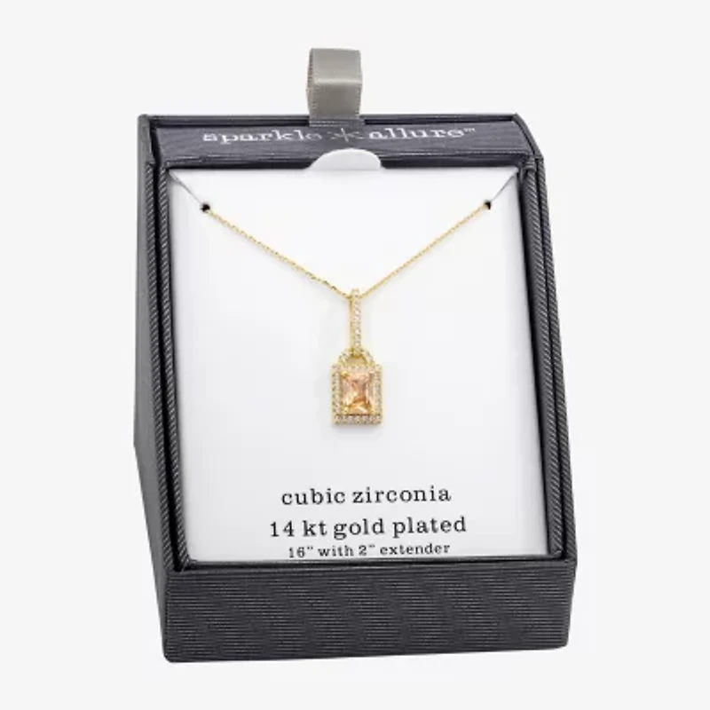 Sparkle Allure Womens Champagne Cubic Zirconia 14K Gold Over Brass Rectangular 16 Inch Pendant Necklace