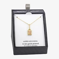 Sparkle Allure Womens Champagne Cubic Zirconia 14K Gold Over Brass Rectangular 16 Inch Pendant Necklace