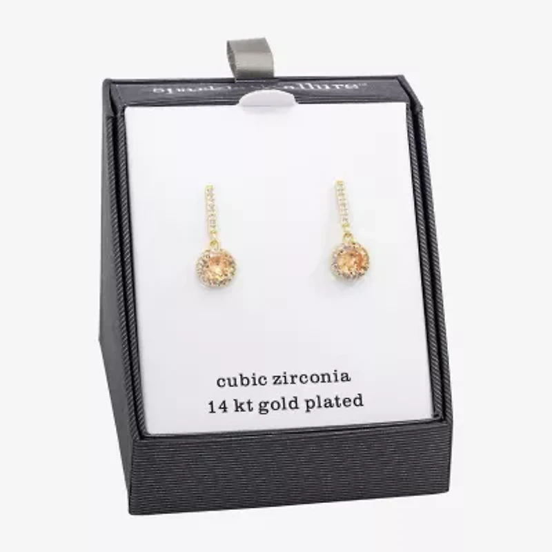 Sparkle Allure Womens Champagne Cubic Zirconia 14K Gold Over Brass Round Drop Earrings