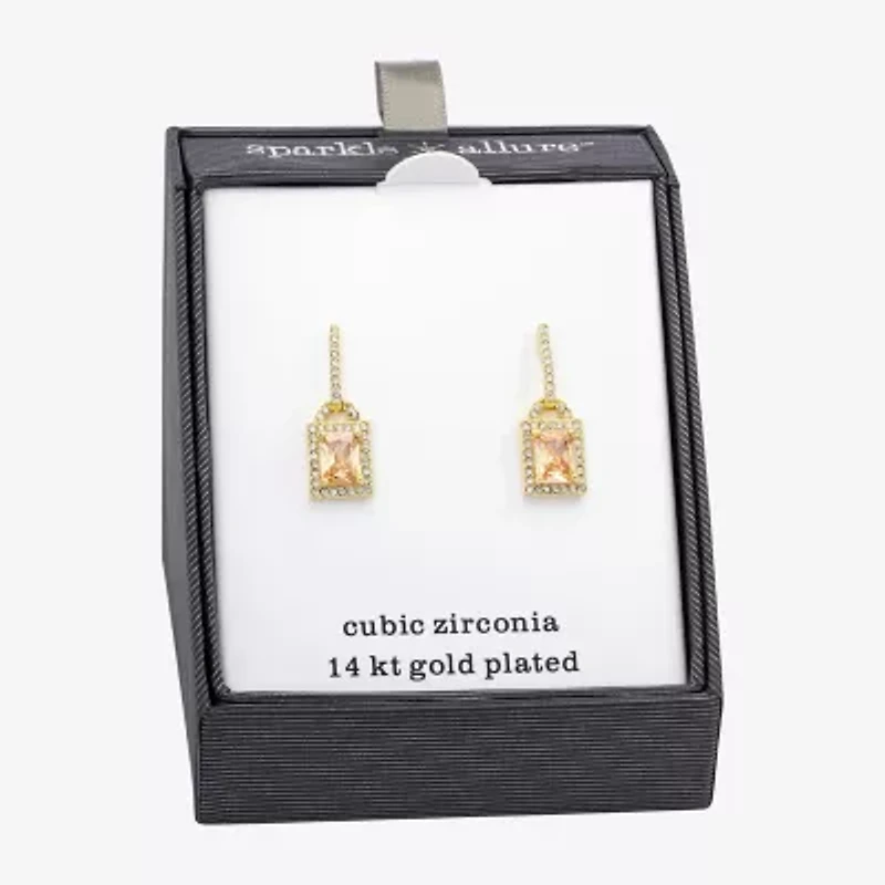 Sparkle Allure Womens Champagne Cubic Zirconia 14K Gold Over Brass Rectangular Drop Earrings