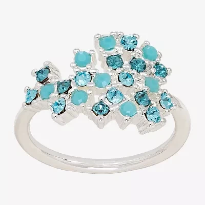 Sparkle Allure Womens Blue Crystal Pure Silver Over Brass Cluster Cocktail Ring