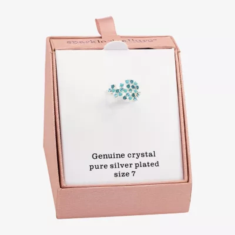 Sparkle Allure Womens Blue Crystal Pure Silver Over Brass Cluster Cocktail Ring
