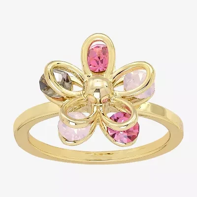 Sparkle Allure Womens Multi Color Crystal 14K Gold Over Brass Flower Cocktail Ring