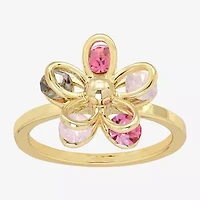 Sparkle Allure Womens Multi Color Crystal 14K Gold Over Brass Flower Cocktail Ring
