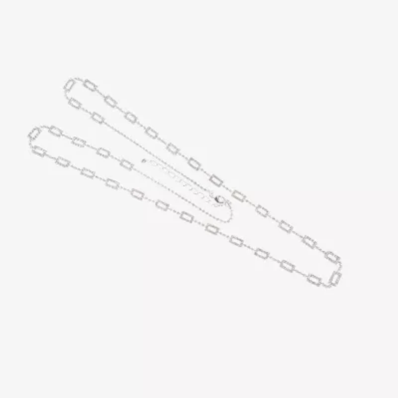 Vieste Rosa Silver Tone Pave Rectangular Womens 36 Inch Link Chain Necklace