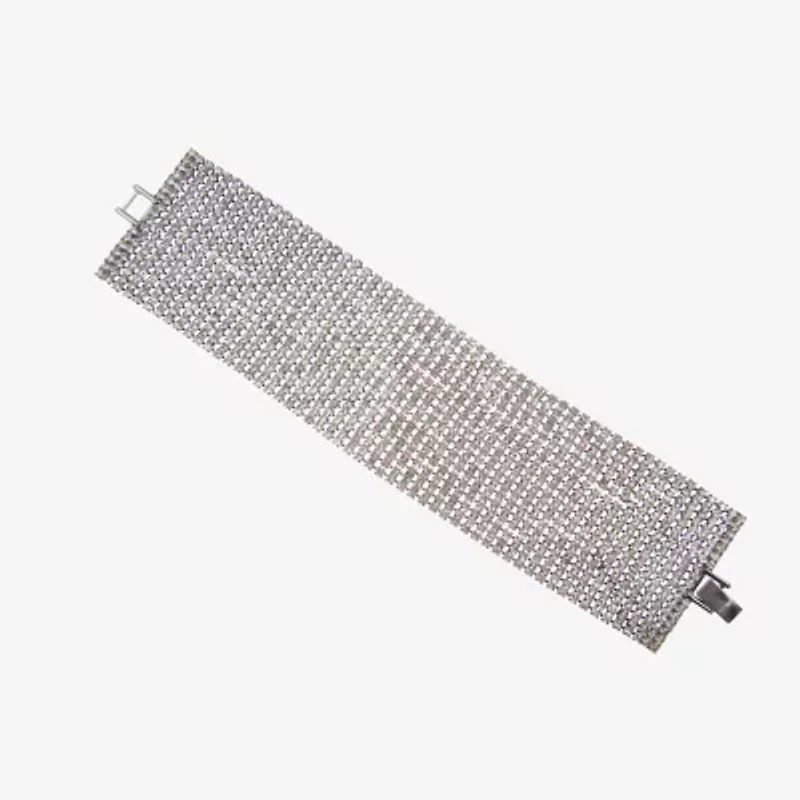 Vieste Rosa Silver Tone Mesh Pave Womens Cuff Bracelet