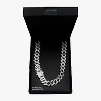 Mens Genuine White Zirconia Stainless Steel 24 Inch Pendant Necklace