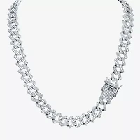 Mens Genuine White Zirconia Stainless Steel 24 Inch Pendant Necklace