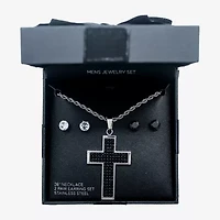 Mens Black Cubic Zirconia Stainless Steel Cross 3-pc. Jewelry Set