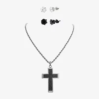 Mens Black Cubic Zirconia Stainless Steel Cross 3-pc. Jewelry Set