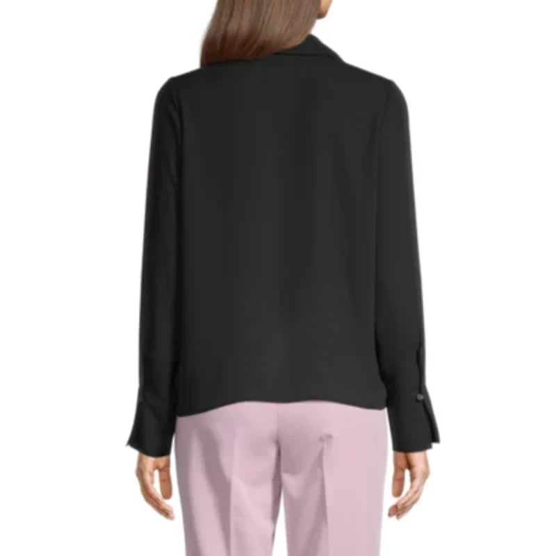 Worthington Womens Long Sleeve Camp Shirt