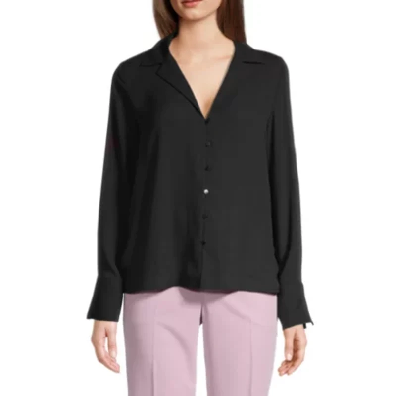 Worthington Womens Long Sleeve Camp Shirt
