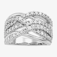 (H-I / Si1) Womens 1 1/2 CT. T.W. Lab Grown White Diamond 10K Gold Crossover Band