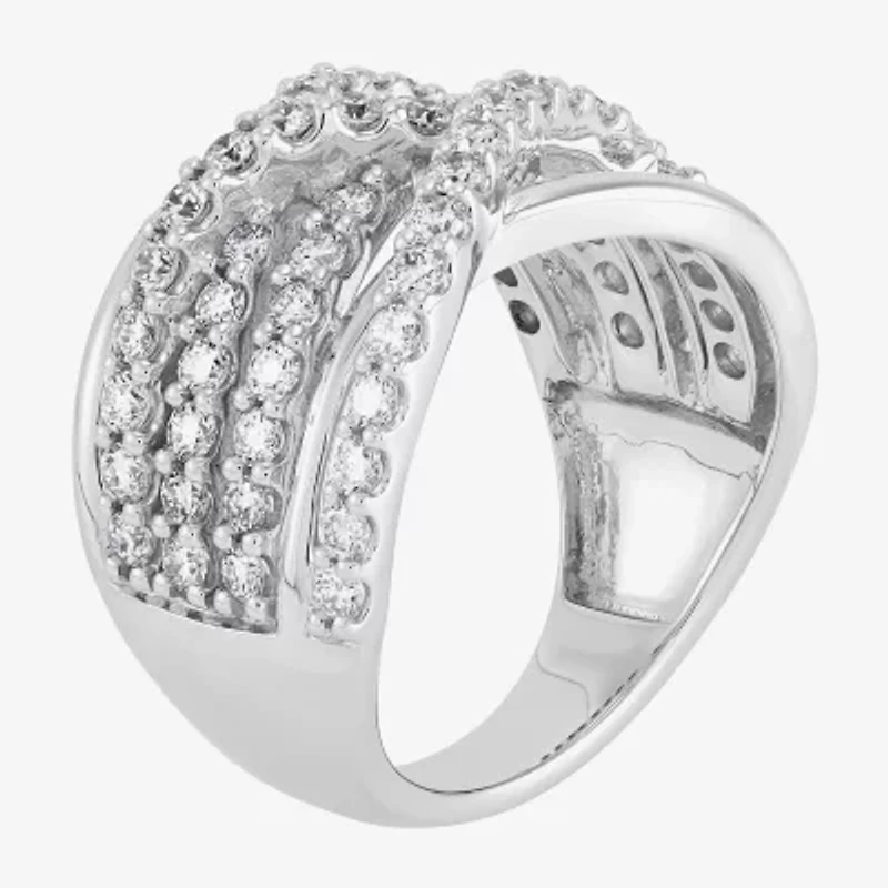 (H-I / Si1) Womens 1 1/2 CT. T.W. Lab Grown White Diamond 10K Gold Crossover Band