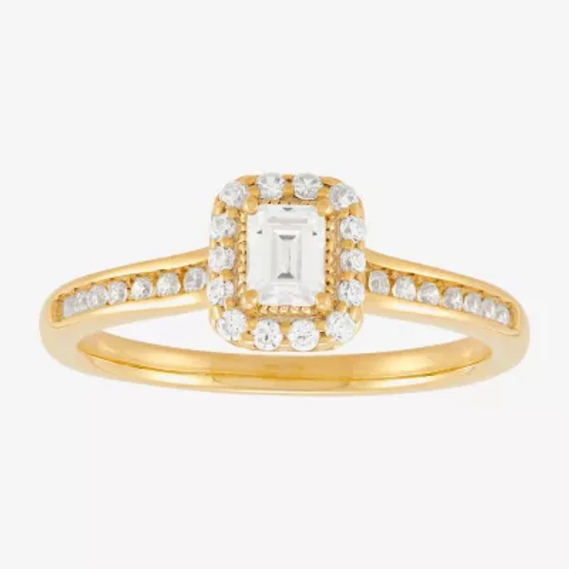 (H-I / Si1-Si2) Womens 1/2 CT. T.W. Lab Grown White Diamond 10K Gold Side Stone Halo Engagement Ring