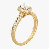 (H-I / Si1-Si2) Womens 1/2 CT. T.W. Lab Grown White Diamond 10K Gold Side Stone Halo Engagement Ring