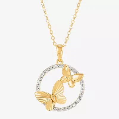 (H-I / Si1-Si2) Womens 1/10 CT. T.W. Lab Grown White Diamond 14K Gold Over Silver Sterling Silver Butterfly 18 Inch Pendant Necklace