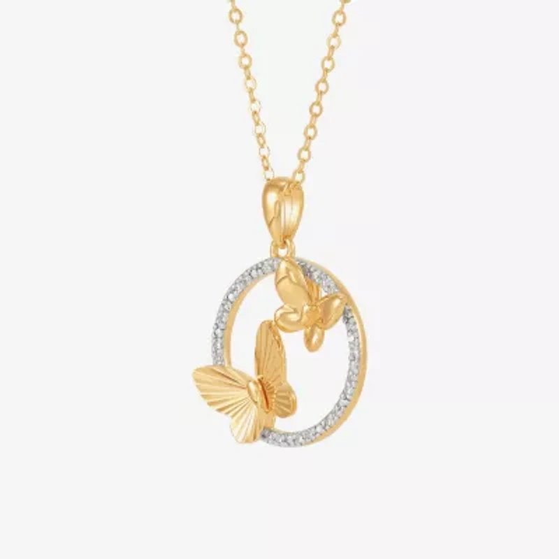 (H-I / Si1-Si2) Womens 1/10 CT. T.W. Lab Grown White Diamond 14K Gold Over Silver Sterling Silver Butterfly 18 Inch Pendant Necklace