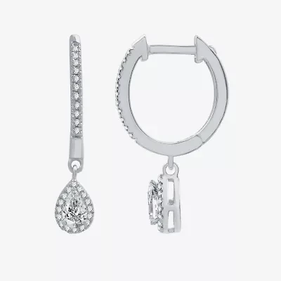 Ever Star (H-I / Si2-I1) Womens 1/2 CT. T.W. Lab Grown White Diamond 10K White Gold 22.4mm Pear Hoop Earrings