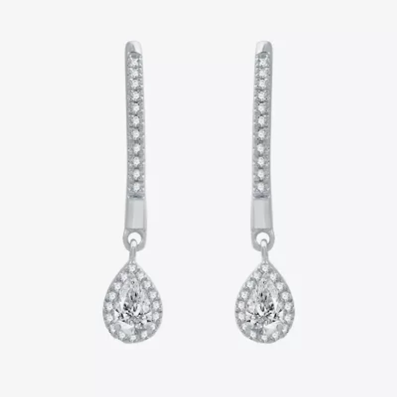 Ever Star (H-I / Si2-I1) Womens 1/2 CT. T.W. Lab Grown White Diamond 10K White Gold 22.4mm Pear Hoop Earrings